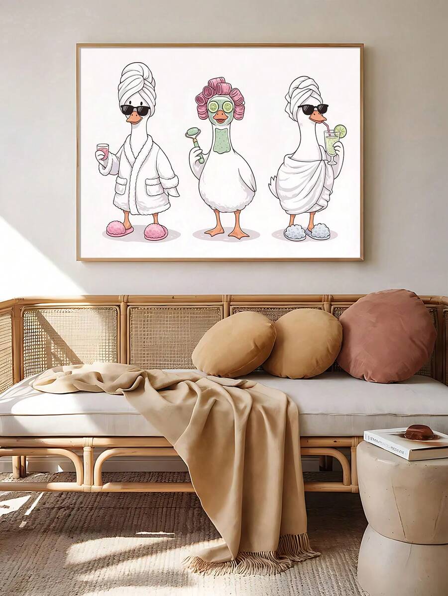 Goose wine bar wall art with colorful scarves and bead necklaces