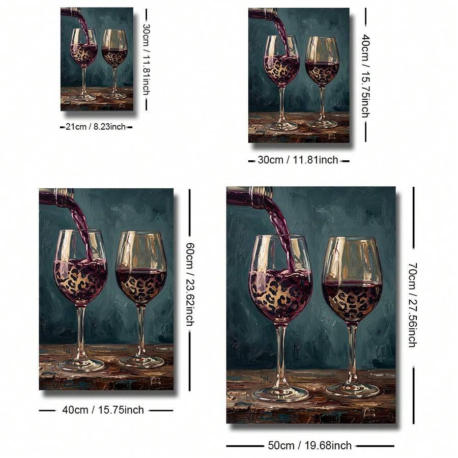 Size guide for unframed leopard wine glass canvas poster