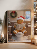 Framed gingerbread holiday wall art showing a cookie character walking through a snowy evergreen forest