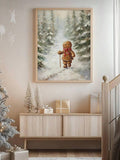 Framed Christmas gingerbread man wall art surrounded by holiday lights, gifts, and seasonal decor