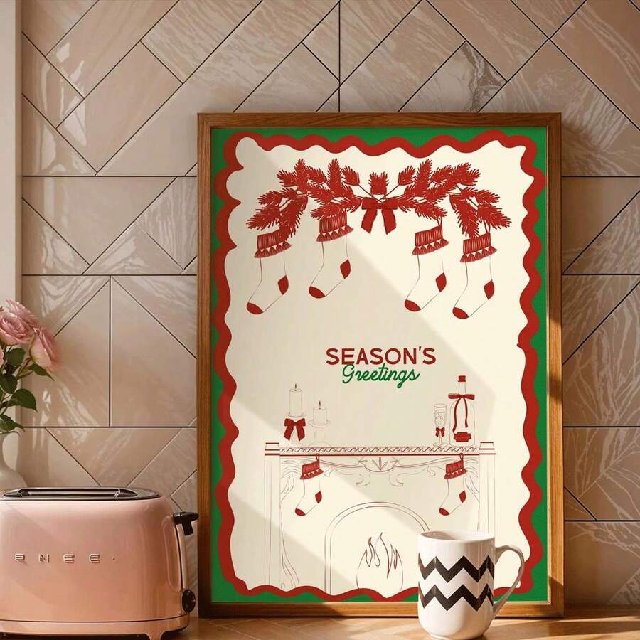 Add nostalgic holiday charm with a Vintage Christmas Stocking Canvas Poster, perfect for farmhouse Christmas decor, cozy mantels, and seasonal gifts.