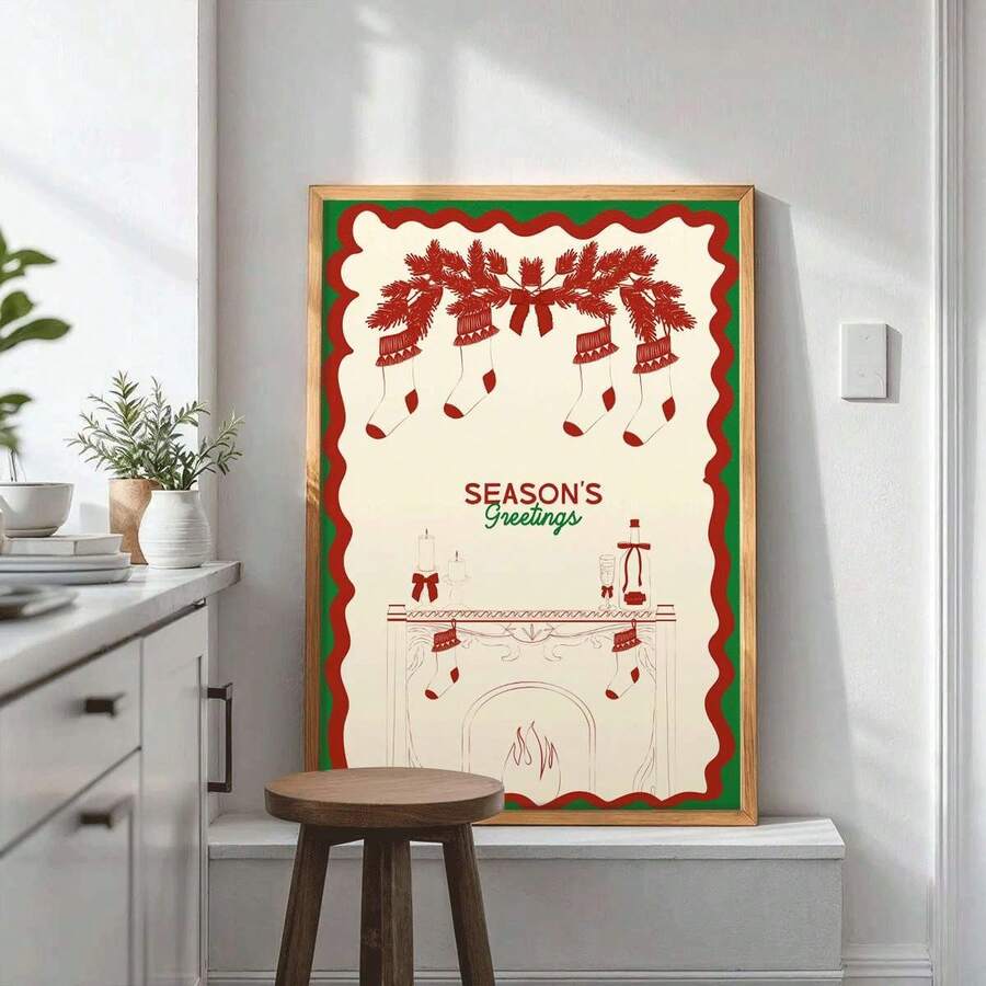 Vintage Flat-Print Christmas Sock & Holiday Stocking Canvas Poster 