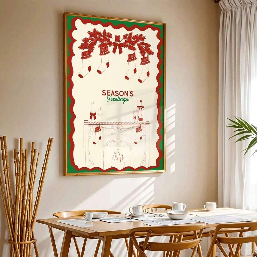Vintage Flat-Print Christmas Sock & Holiday Stocking Canvas Poster 