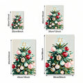 Red framed Christmas tree poster styled in a festive kitchen with garland and holiday decor