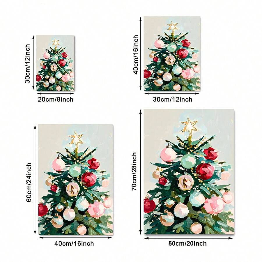 Red framed Christmas tree poster styled in a festive kitchen with garland and holiday decor