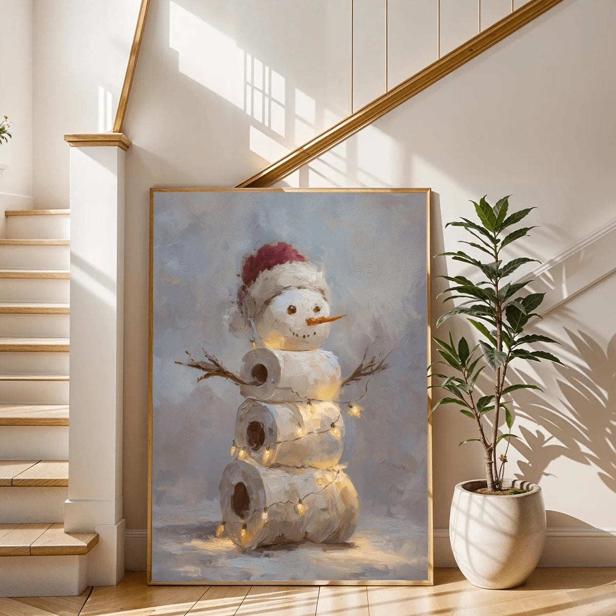 Funny Vintage Toilet Paper Snowman Christmas Canvas Poster 