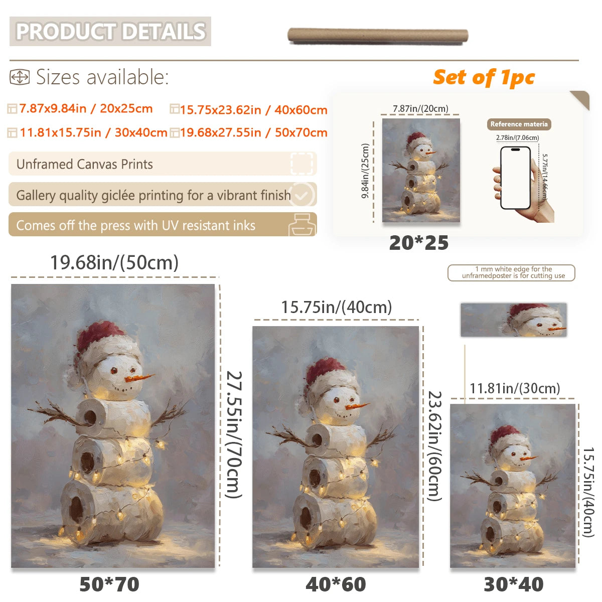 Funny Vintage Toilet Paper Snowman Christmas Canvas Poster 