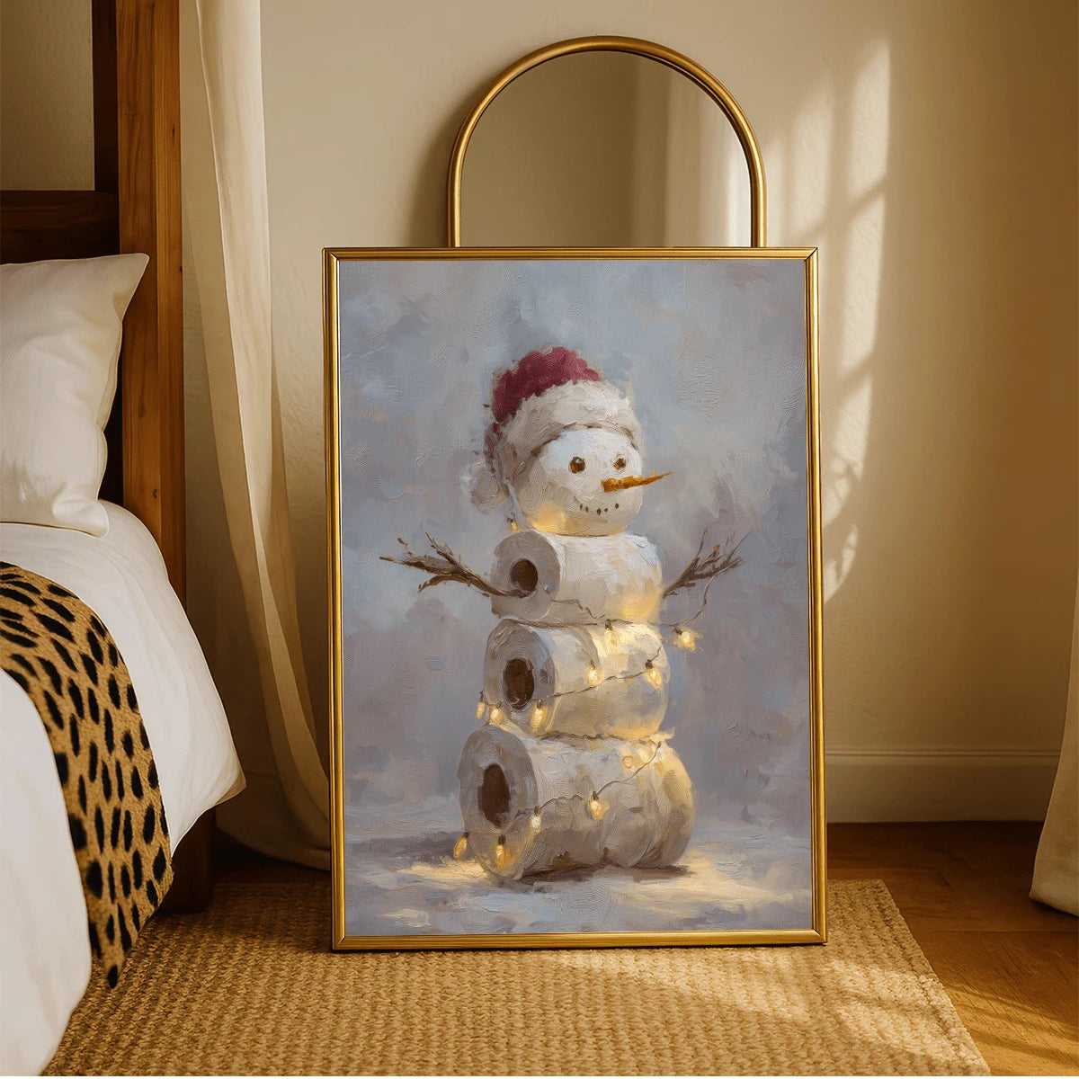 Funny Vintage Toilet Paper Snowman Christmas Canvas Poster 