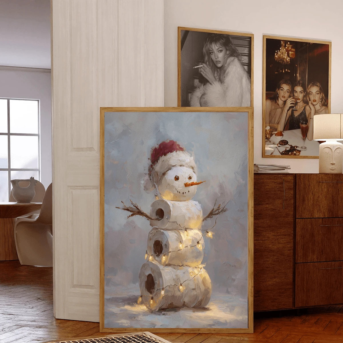 Funny Vintage Toilet Paper Snowman Christmas Canvas Poster 