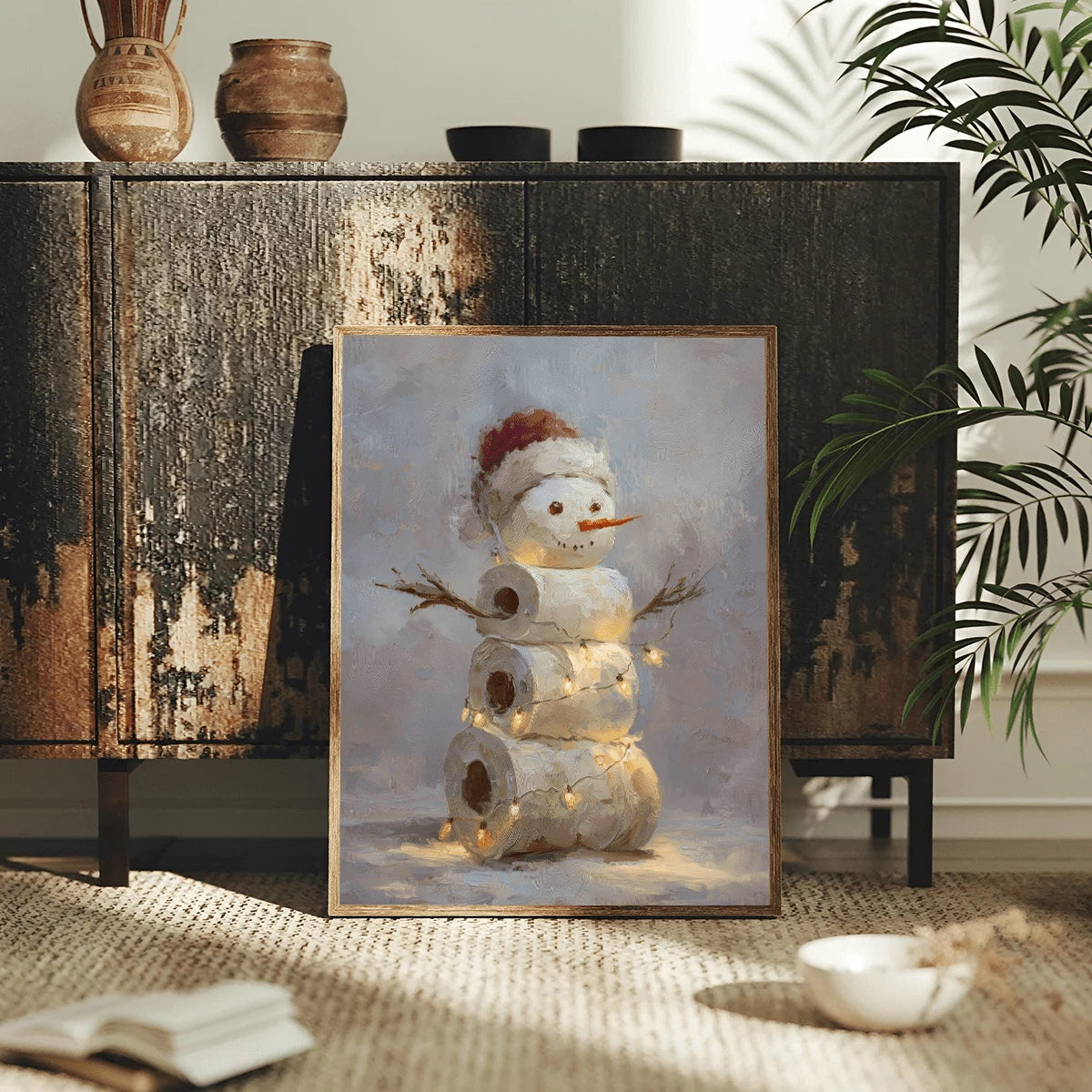 Funny Vintage Toilet Paper Snowman Christmas Canvas Poster 