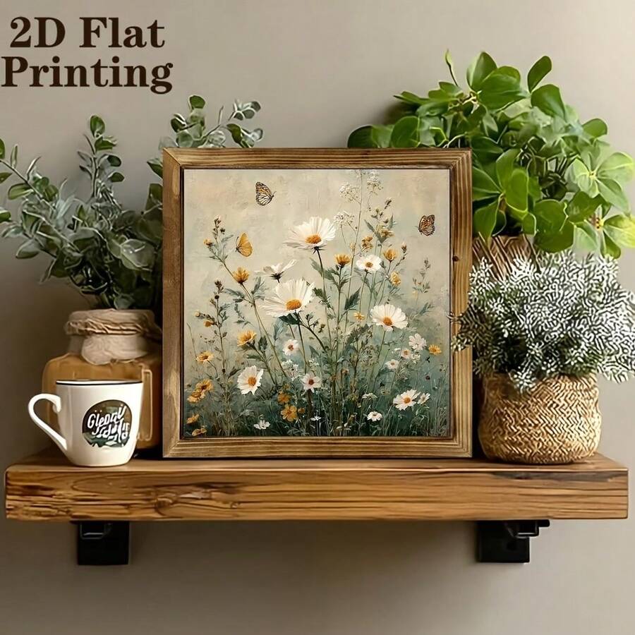 Rustic Vintage Spring Floral & Butterfly Botanical Canvas Poster 