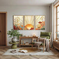 Boho Sun & Wild Floral Golden Rays Terracotta Canvas Poster Set 