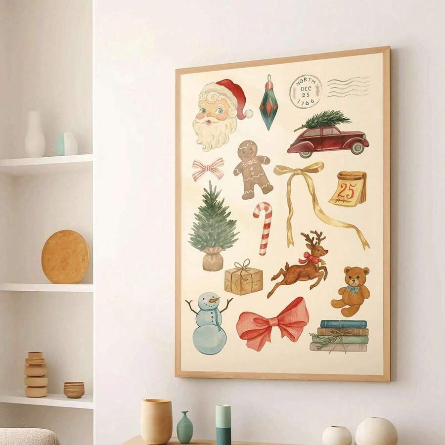 Watercolor Christmas Holiday Decorative Canvas Poster 