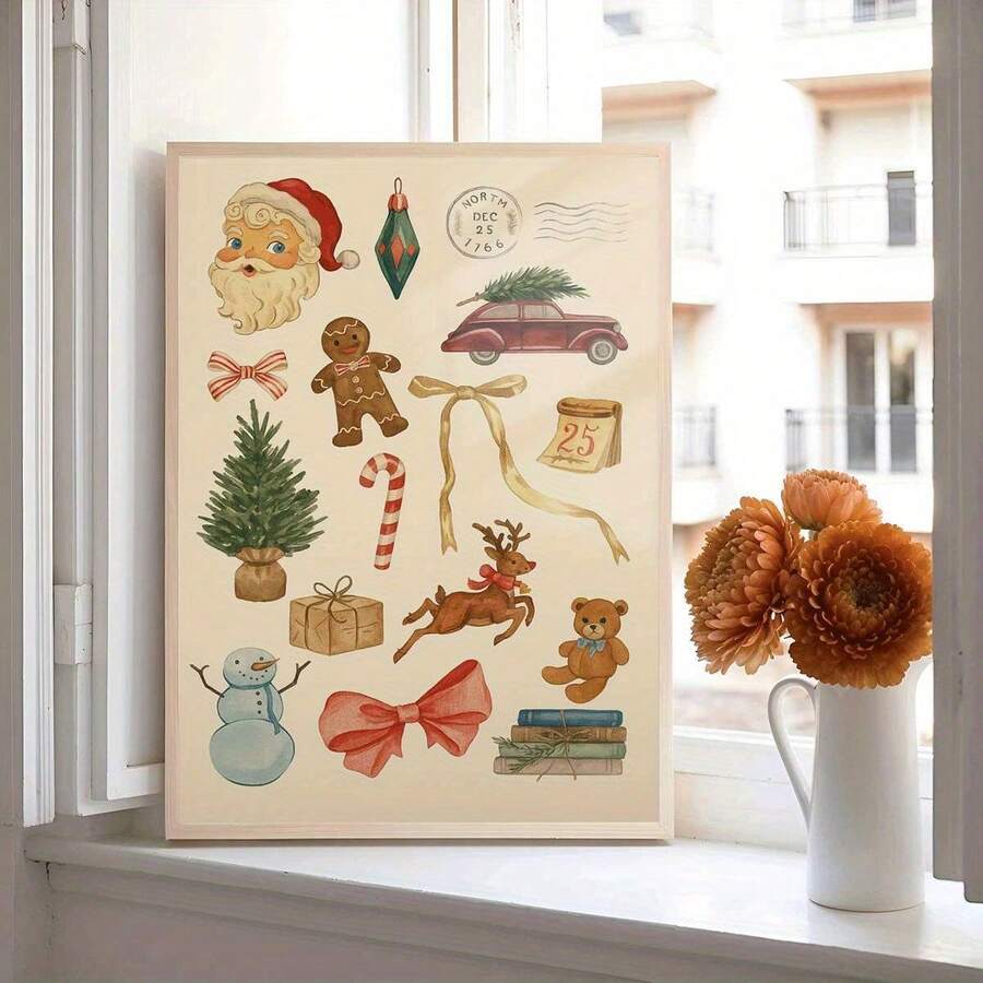 Watercolor Christmas Holiday Decorative Canvas Poster 