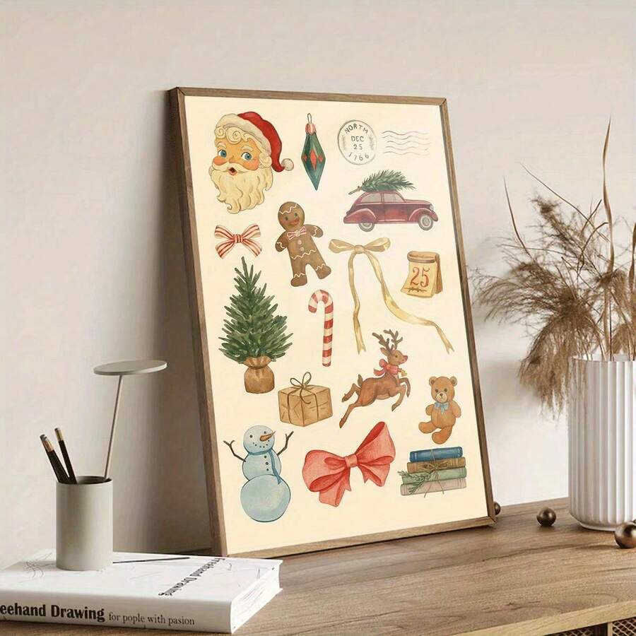 Watercolor Christmas Holiday Decorative Canvas Poster 