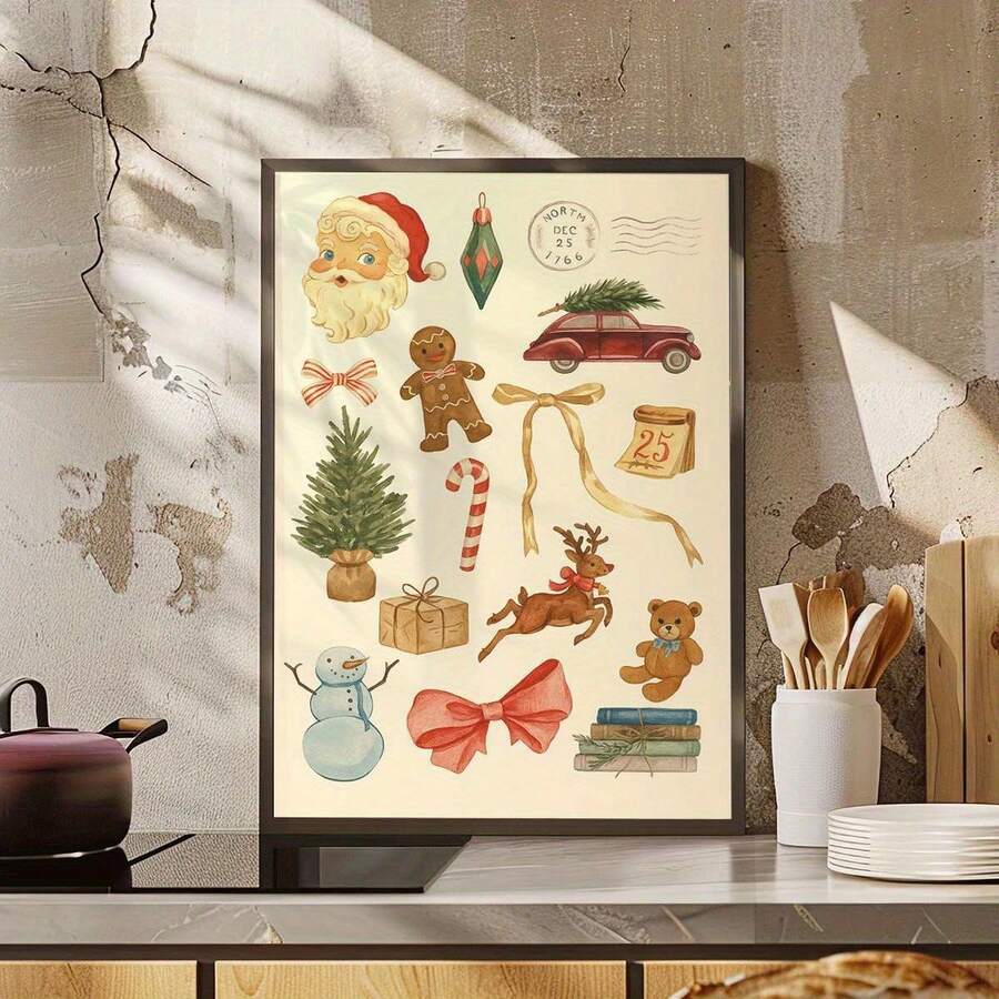 Watercolor Christmas Holiday Decorative Canvas Poster 