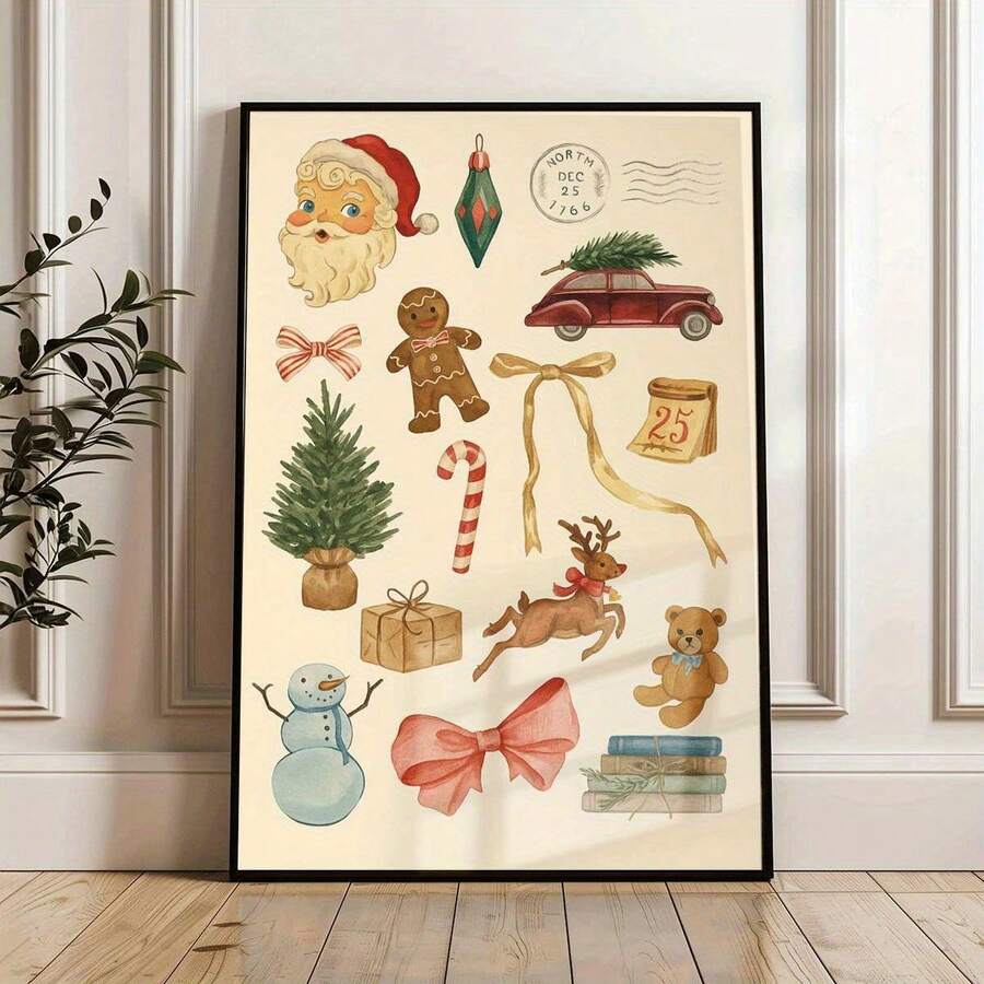 Watercolor Christmas Holiday Decorative Canvas Poster 