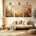 Botanical canvas size and panel guide showing A, B, and C designs