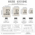Poster size guide comparing four unframed canvas dimensions from 21 by 30 to 50 by 70 centimeters
