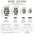 Size guide showing four dimensions for the motivational canvas poster