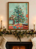 Mid-Century Retro Christmas Cat & Santa Canvas Poster