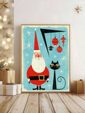 Mid-Century Retro Christmas Cat & Santa Canvas Poster