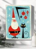 Mid-Century Retro Christmas Cat & Santa Canvas Poster