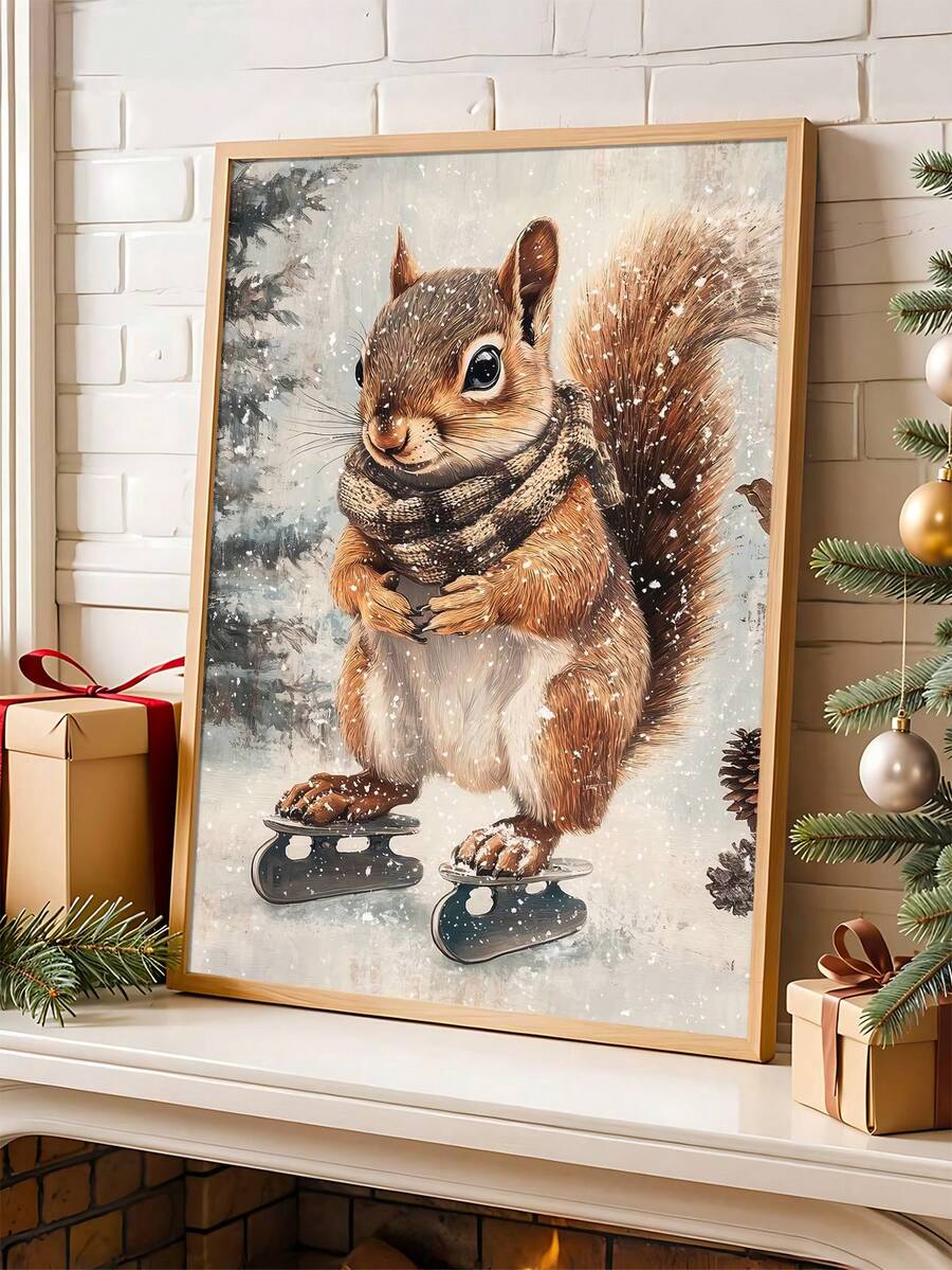 Framed squirrel wearing a scarf on snow