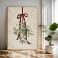 Vintage Christmas Mistletoe & Red Ribbon Winter Holiday Canvas Poster