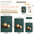 Canvas product details image showing gold ornament artwork and available sizes