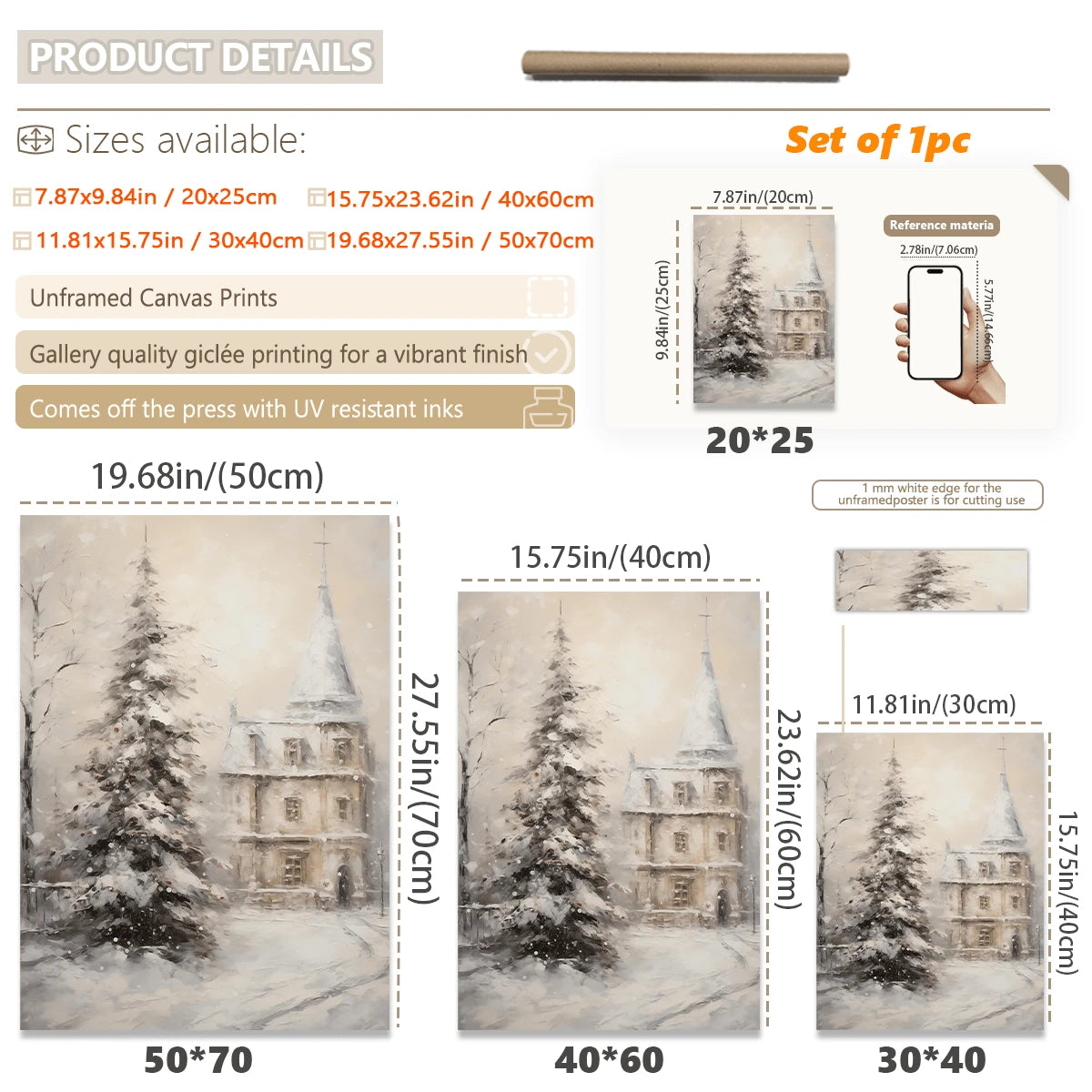Vintage Winter Castle Snow Scene Christmas Canvas Poster