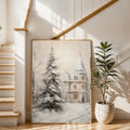 Vintage Winter Castle Snow Scene Christmas Canvas Poster
