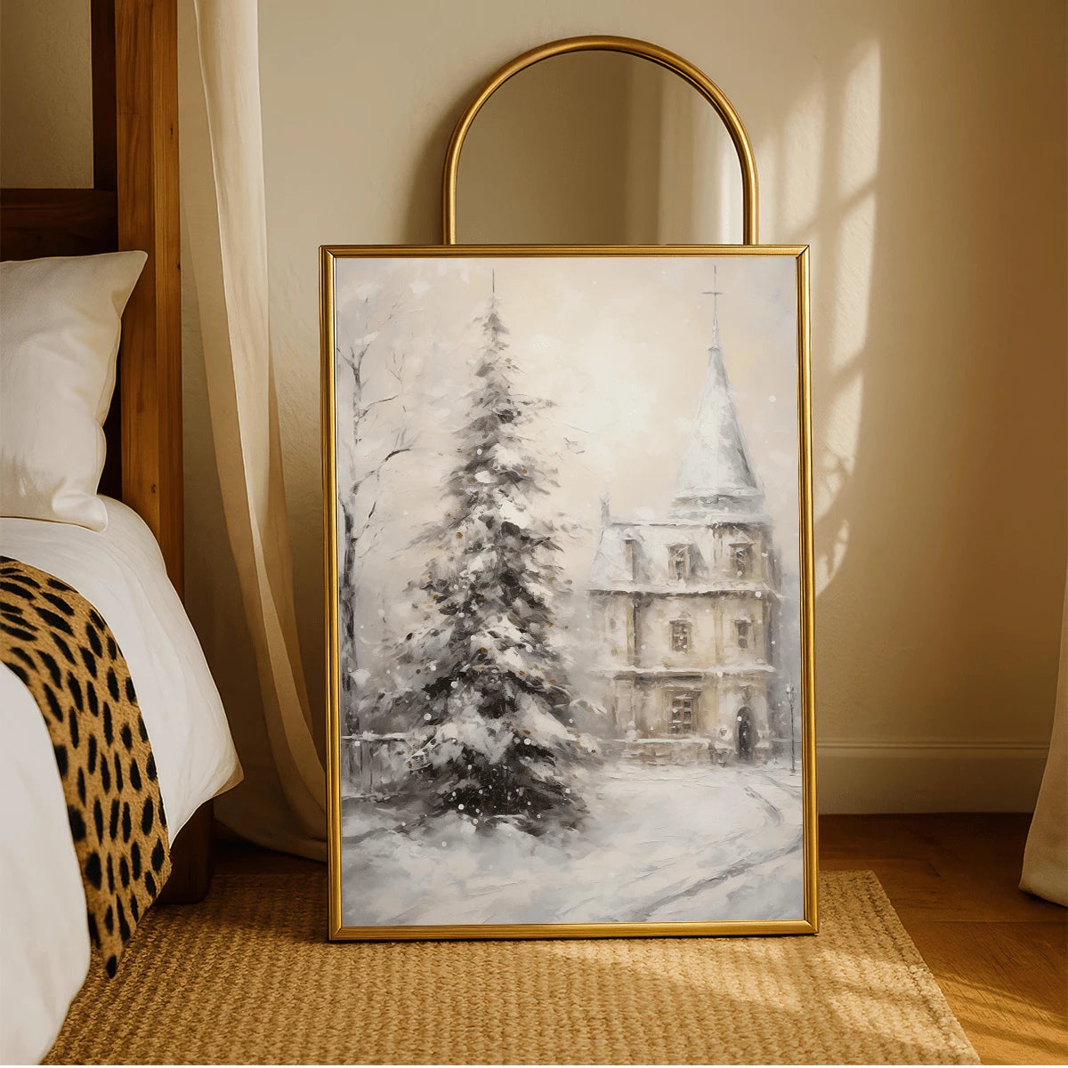 Vintage Winter Castle Snow Scene Christmas Canvas Poster