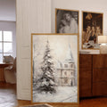 Vintage Winter Castle Snow Scene Christmas Canvas Poster