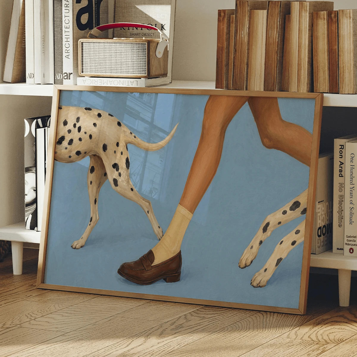 Y2K Modern Spotted Dog & Running Woman Canvas Poster