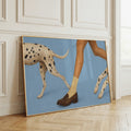 Y2K Modern Spotted Dog & Running Woman Canvas Poster