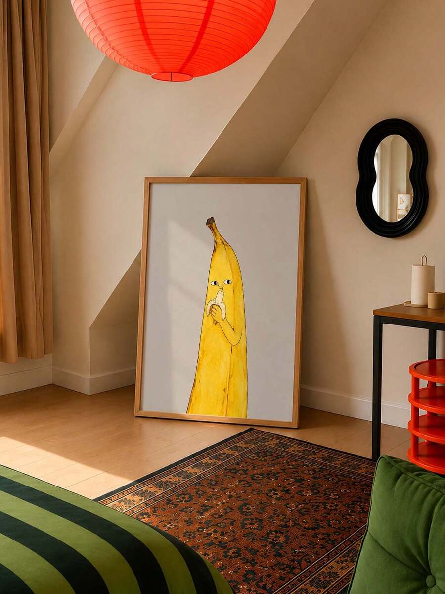 1-2Pcs Cute Cartoon Fruit Whimsical Reading Pear & Banana Illustration Canvas Poster 