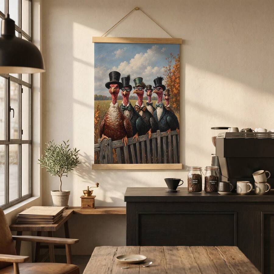 Funny Victorian Dapper Gentleman Turkey Family Portrait Thanksgiving Canvas Poster 
