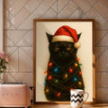 Black Cat Christmas Holiday Flat Style Canvas Poster