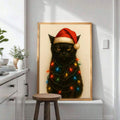 Black Cat Christmas Holiday Flat Style Canvas Poster