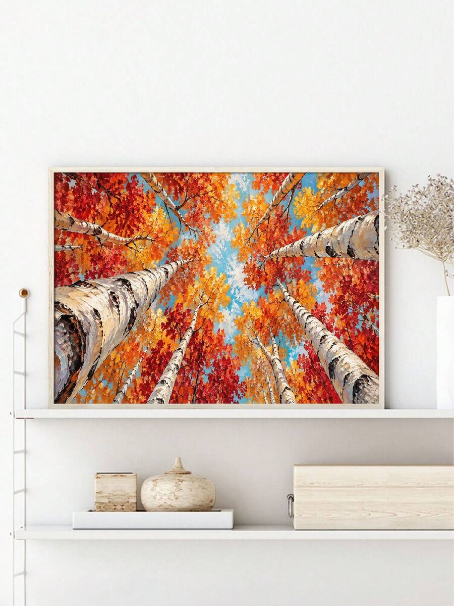 Impressionist Green Forest Canopy Looking Up Landscape Canvas Poster 
