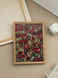 Vintage Red Floral Field Textured Oil Painting Canvas Poster 