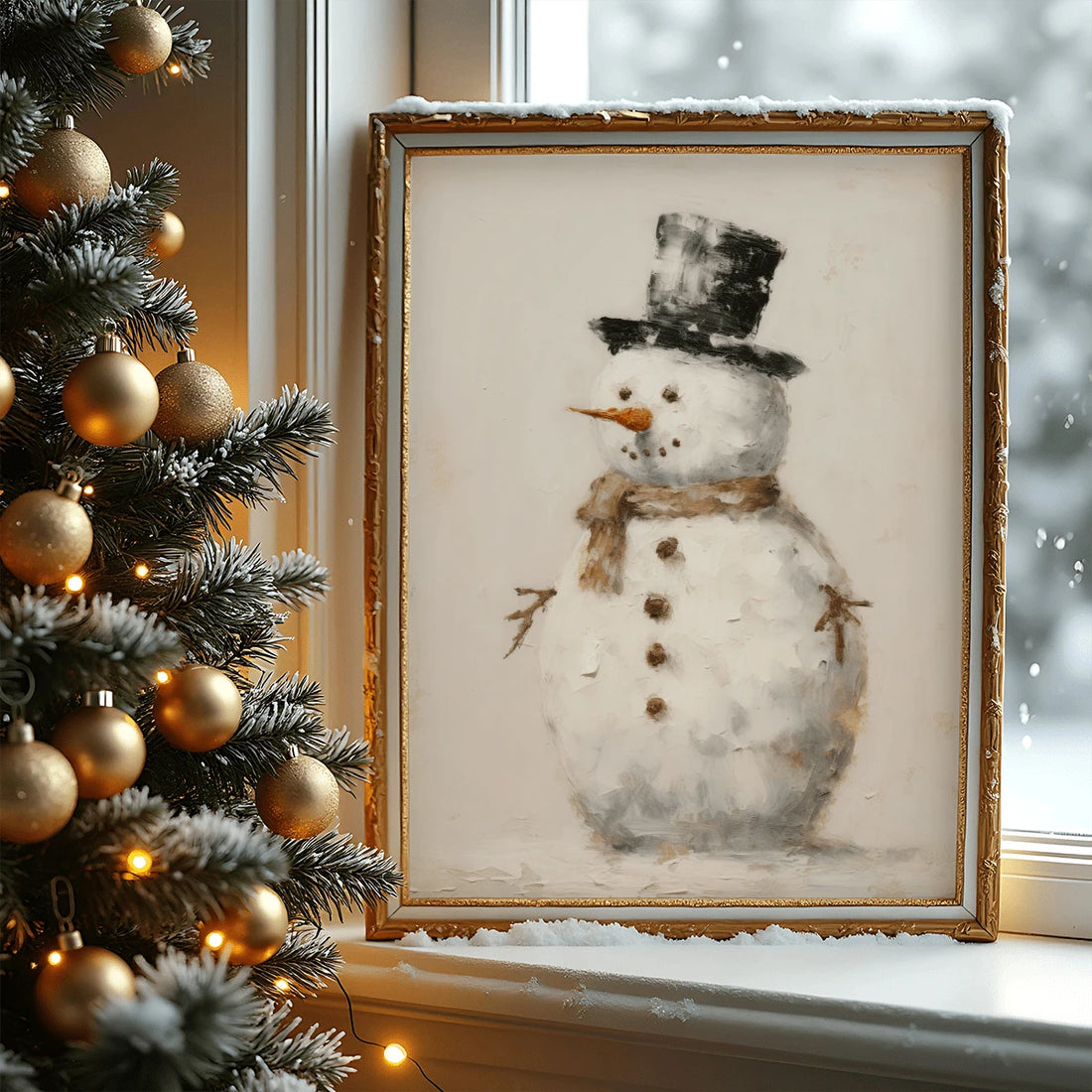 Vintage Winter Snowy Forest Christmas Snowman Rustic Canvas Poster
