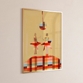Golden retro poster showing two figures in red stars, pictured in a slim frame