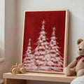 Vintage Red Background White Christmas Tree Winter Canvas Poster 