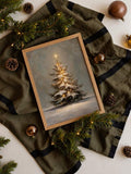 Vintage Snowy Christmas Tree Warm Lights Antique Oil Painting Canvas Poster