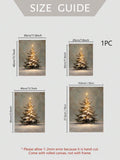 Vintage Snowy Christmas Tree Warm Lights Antique Oil Painting Canvas Poster