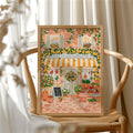 Citrus storefront poster displayed on a curved wood chair