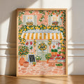 Pastoral citrus storefront wall art in a light wood frame