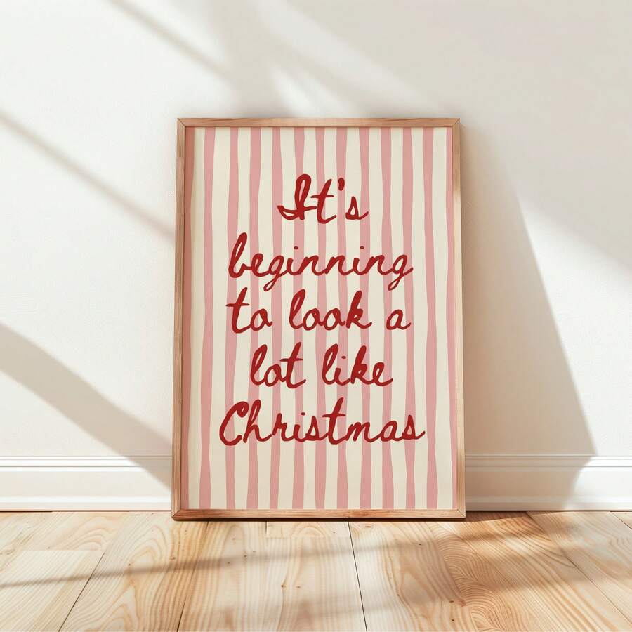 Striped "Merry Christmas" Vintage Pink & Red Preppy Xmas Canvas Poster